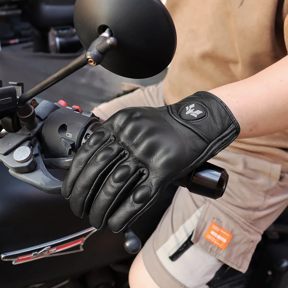 ALPINES FOX Vintage Leather Motorcycle Gloves – Touchscreen, Anti-Slip &amp; Breathable