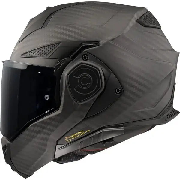 Black motorcycle helmet with visor on a white background