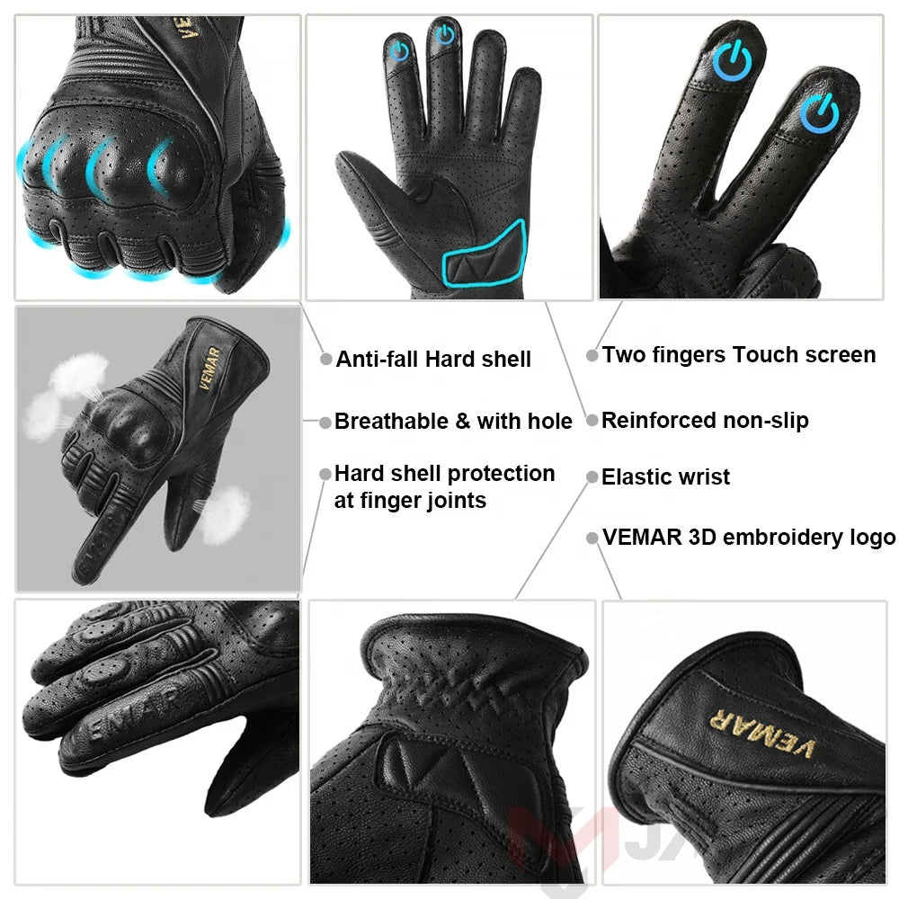 Retro Touchscreen Leather Motorcycle Gloves – Anti-Fall Motocross &amp; Cycling Riding Gloves
