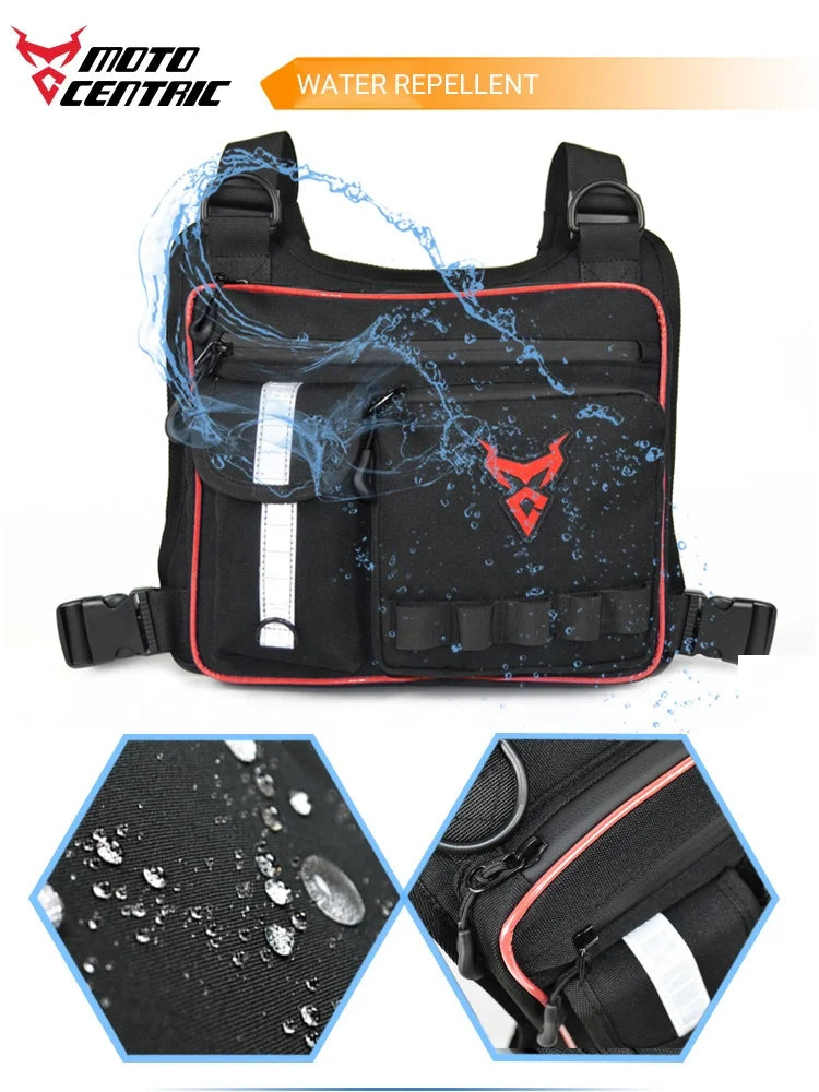Motocentric MC-0121 Motorcycle Chest Bag – Waterproof Oxford &amp; Nylon, Reflective Strips, Large Capacity, 4 Colours