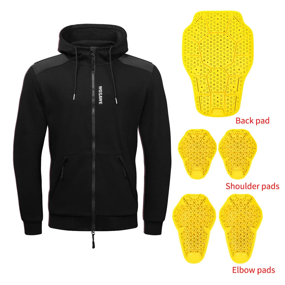Men’s Armoured Motorcycle Riding Hoodie – Protective Softshell Jacket with Shoulder, Elbow &amp; Back Armor