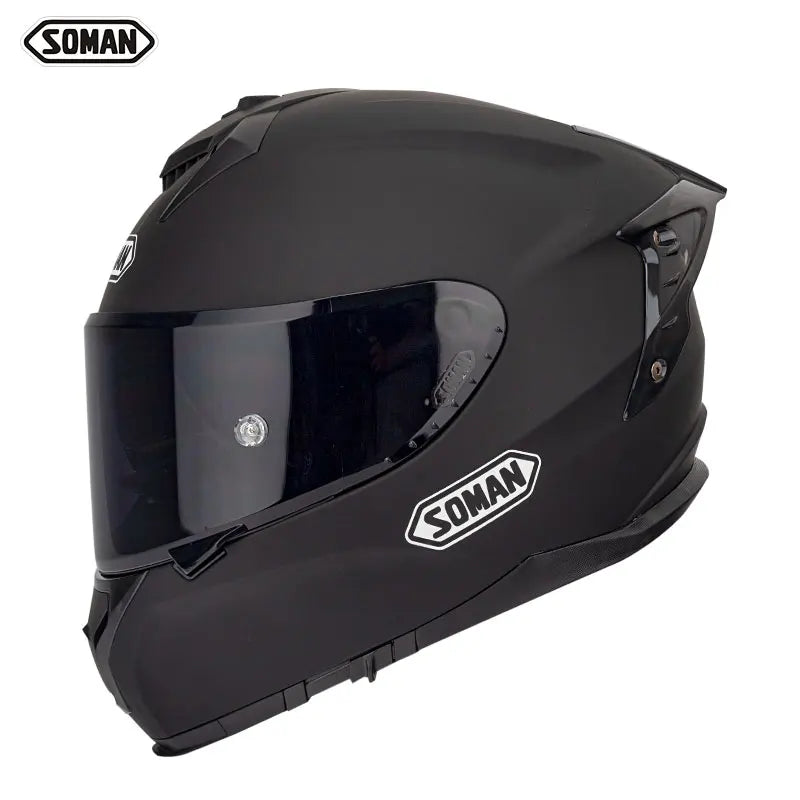 SOMAN ProGuard Full-Face Motorcycle Helmet – DOT + ECE Certified, ABS Shell, Retractable Sun Visor, 3-Point Ventilation