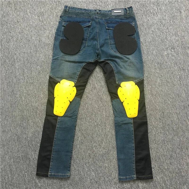 MJMOTO Motorcycle Riding Jeans – CE Knee Pads + EVA Hip Pads, 97% Cotton, Low-Waist Cut, Anti-Static, Anti-UV