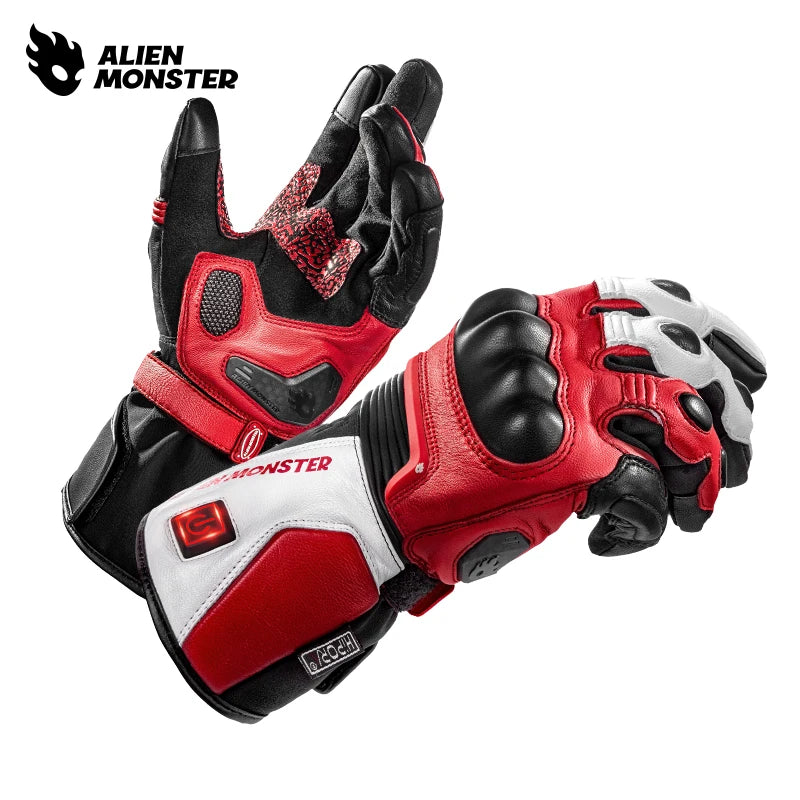 Alien Monster Electric Heated Motorcycle Gloves – Leather + PU Coating, Touchscreen, Waterproof, Winter Warming