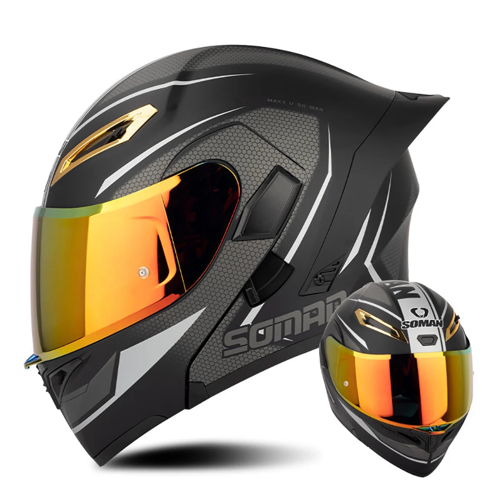 SOMAN Dual Lens Full Face Motorcycle Helmet – DVS Dual Visor, HD Outer