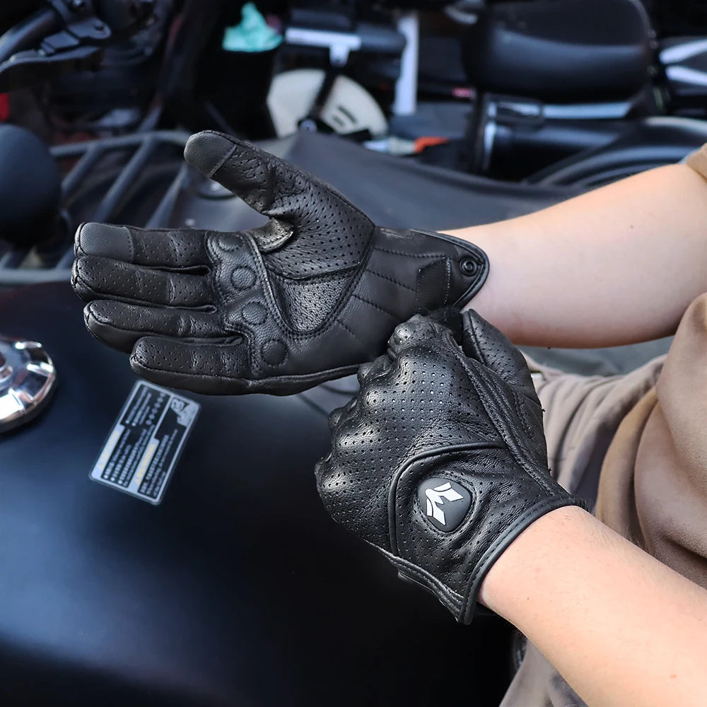 ALPINES FOX Vintage Leather Motorcycle Gloves – Touchscreen, Anti-Slip &amp; Breathable