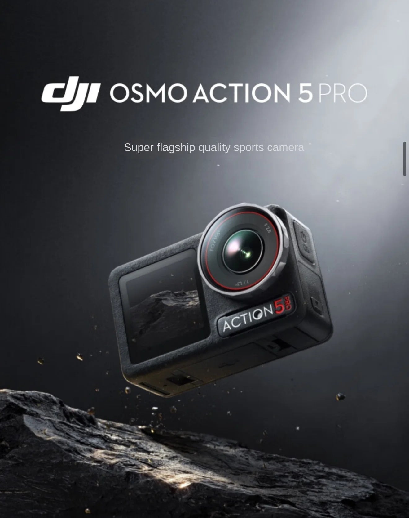 DJI Osmo Action 5 Pro action camera on a dark background