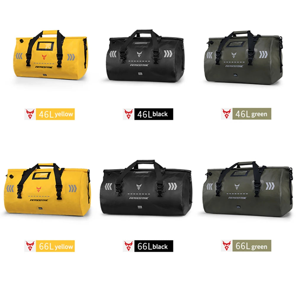 MOTOCENTRIC Waterproof Motorcycle Tail Bag 46L – PVC, Welded Seams, Universal Fitment, All-Season