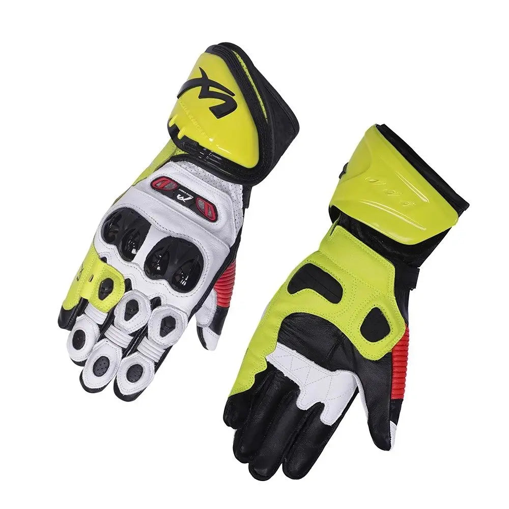 MOCHA KNIGHT Competitive Carbon Fibre Sheepskin Motorcycle Racing Gloves – Sheepskin Leather, Carbon Fibre Knuckle Guard, Race-Focused