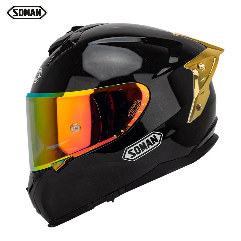 SOMAN ProGuard Full-Face Motorcycle Helmet – DOT + ECE Certified, ABS Shell, Retractable Sun Visor, 3-Point Ventilation