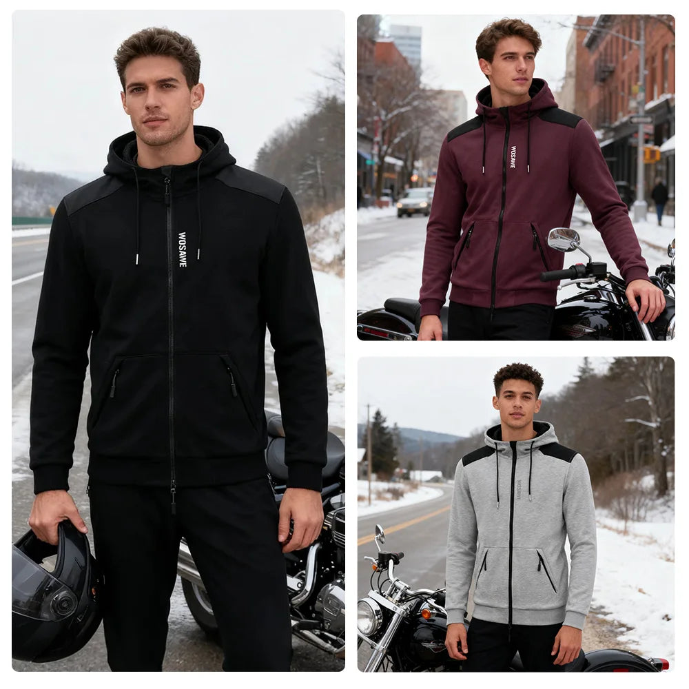 Men’s Armoured Motorcycle Riding Hoodie – Protective Softshell Jacket with Shoulder, Elbow &amp; Back Armor