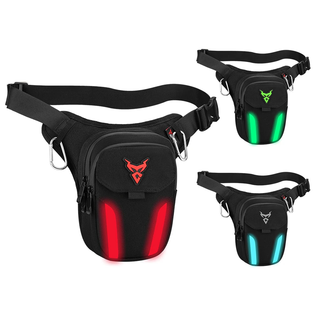 Motocentric LED Waterproof Drop Leg Bag – Waterproof Oxford, Ice-Blue LED, Adjustable, Multi-Pocket