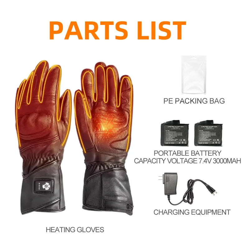 Leather Electric Heating Motorcycle Gloves – Waterproof, Windproof, Thermal Riding Gloves