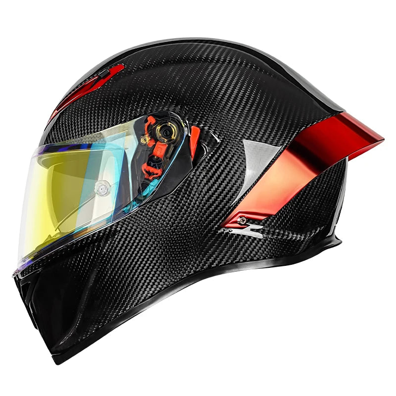 LVCOOL Real Carbon Fibre Full Face Motorcycle Helmet – DOT Approved, Dual Visor, Lightweight ~1400g