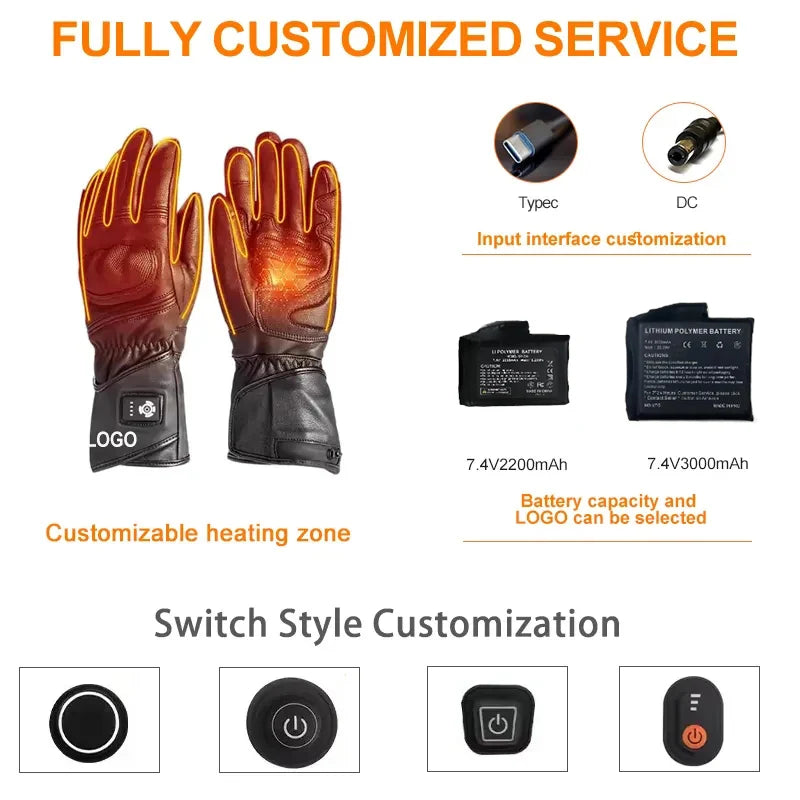 Leather Electric Heating Motorcycle Gloves – Waterproof, Windproof, Thermal Riding Gloves