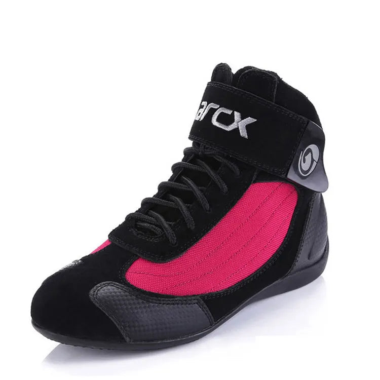 Black and pink high-top shoes with 'arcx' branding on a white background