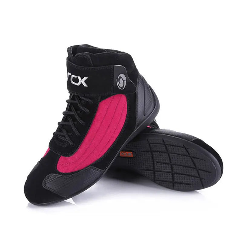 Black and pink high-top shoes with 'arcx' branding on a white background