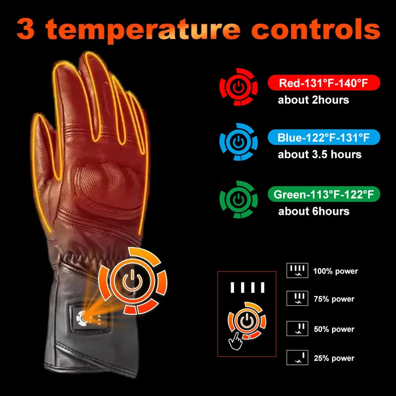 Leather Electric Heating Motorcycle Gloves – Waterproof, Windproof, Thermal Riding Gloves