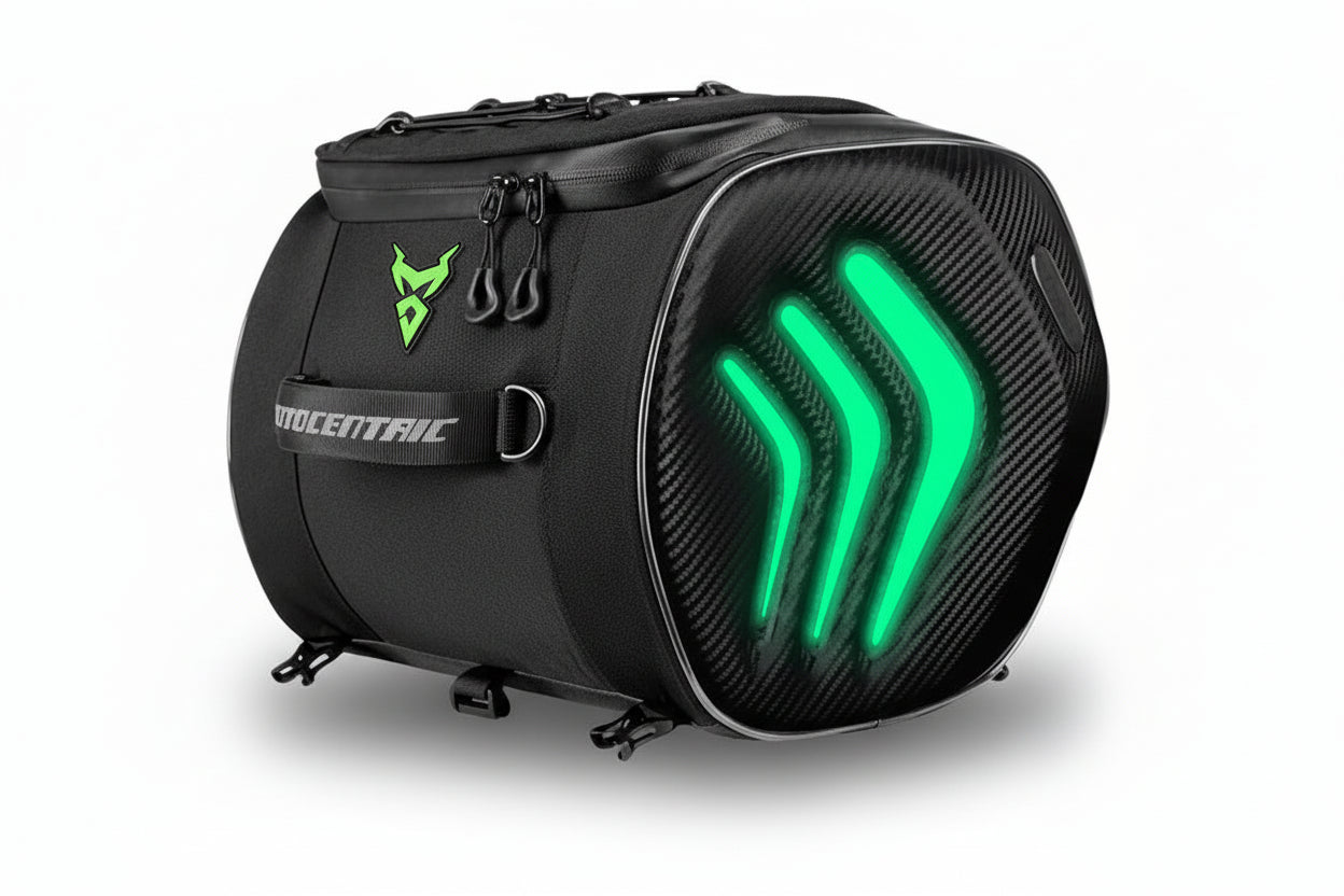 Black bag with green accents and a visible brand logo on a white background