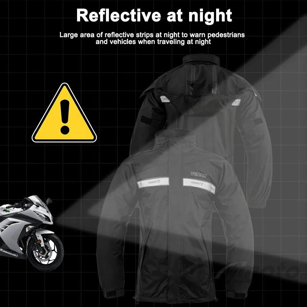 VEMAR Lightweight Motorcycle Raincoat – 10,000mm Waterproof, Windproof, Reflective, Anti-UV
