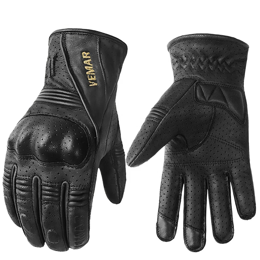 Retro Touchscreen Leather Motorcycle Gloves – Anti-Fall Motocross &amp; Cycling Riding Gloves
