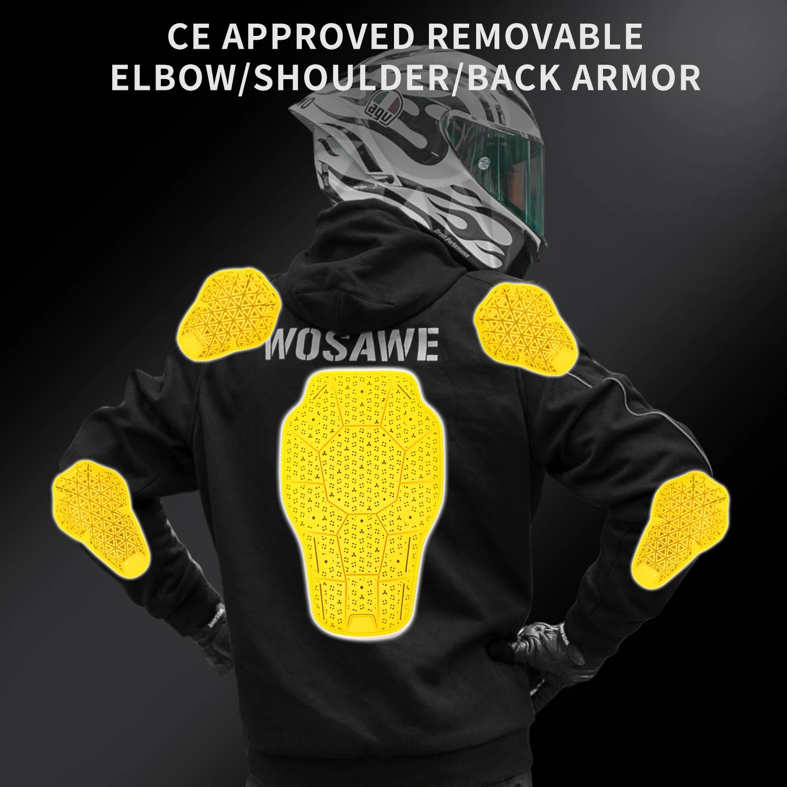 Men’s Armoured Motorcycle Riding Hoodie – Protective Softshell Jacket with Shoulder, Elbow &amp; Back Armor