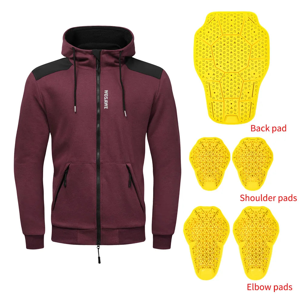 Men’s Armoured Motorcycle Riding Hoodie – Protective Softshell Jacket with Shoulder, Elbow &amp; Back Armor