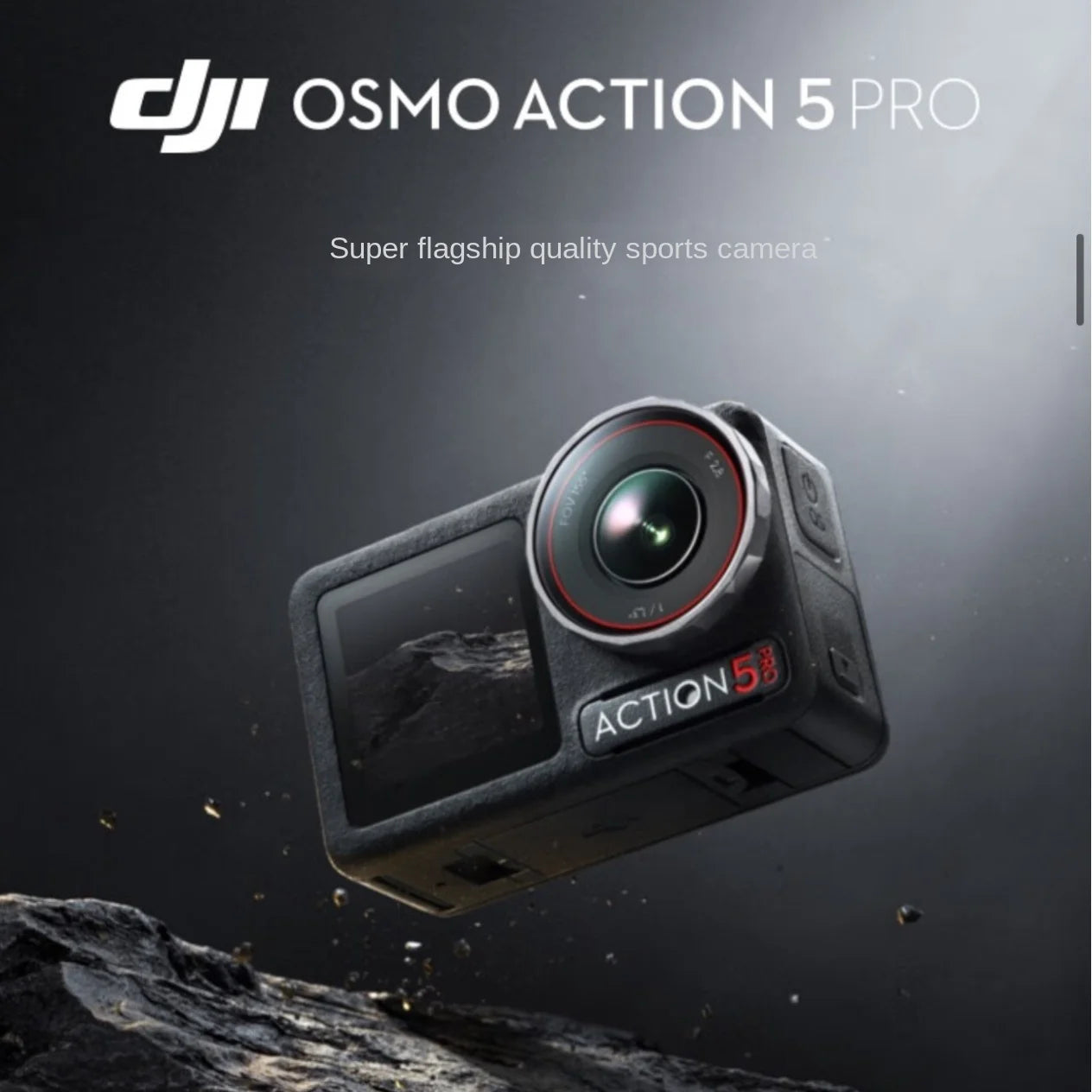 DJI Osmo Action 5 Pro sports camera on a dark background