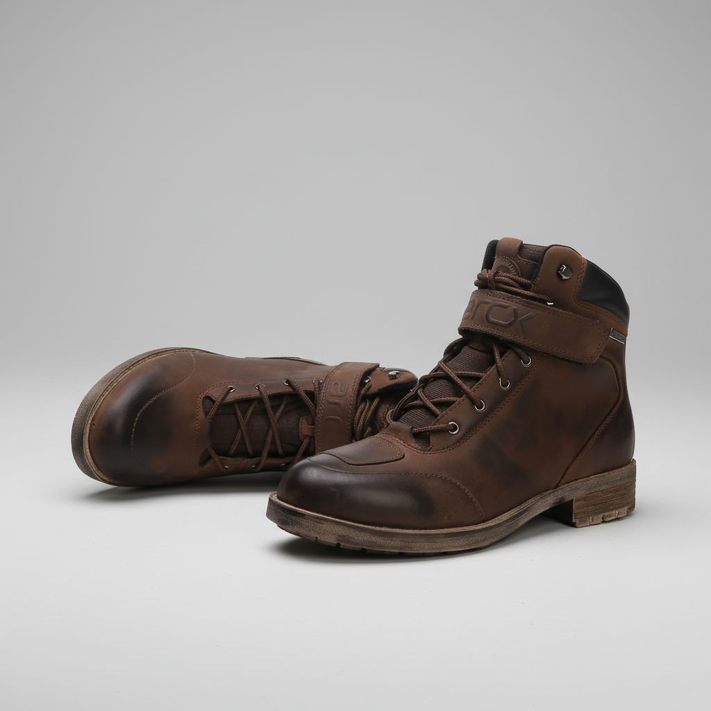 Pair of brown leather boots on a white background