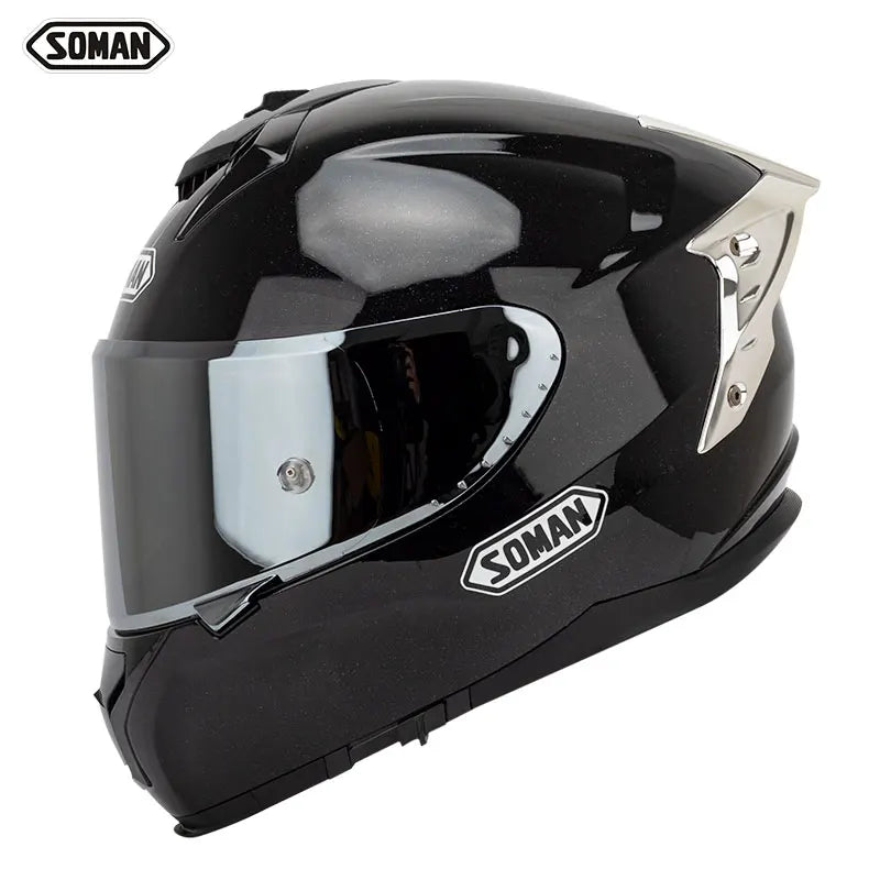 SOMAN ProGuard Full-Face Motorcycle Helmet – DOT + ECE Certified, ABS Shell, Retractable Sun Visor, 3-Point Ventilation