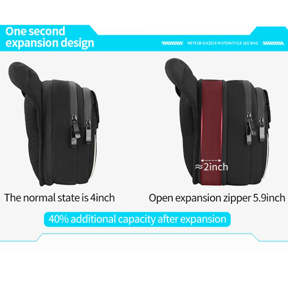 Motocentric Waterproof Motorcycle Drop Leg Bag – LED Riding Waist &amp; Thigh Storage Pack