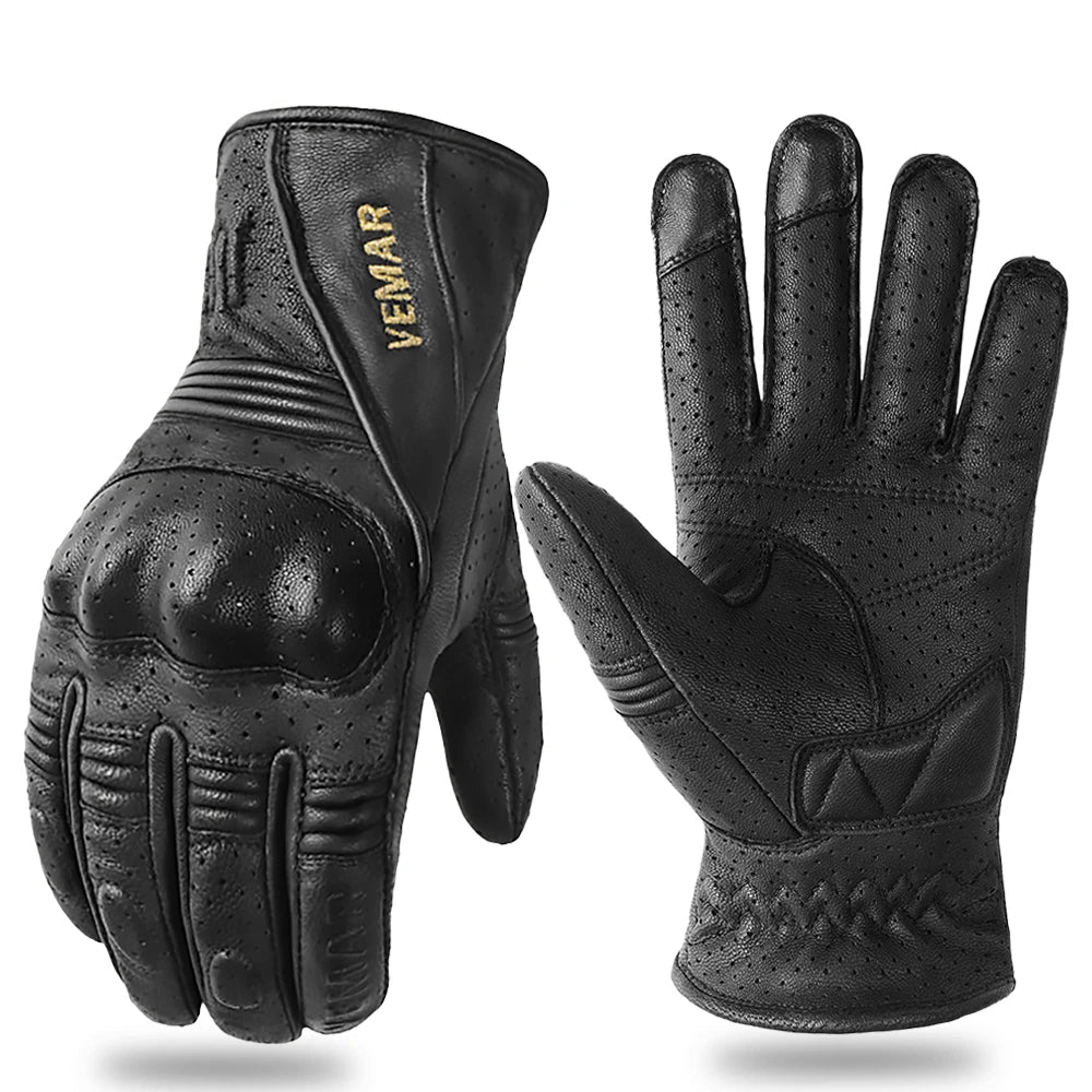 Retro Touchscreen Leather Motorcycle Gloves – Anti-Fall Motocross &amp; Cycling Riding Gloves