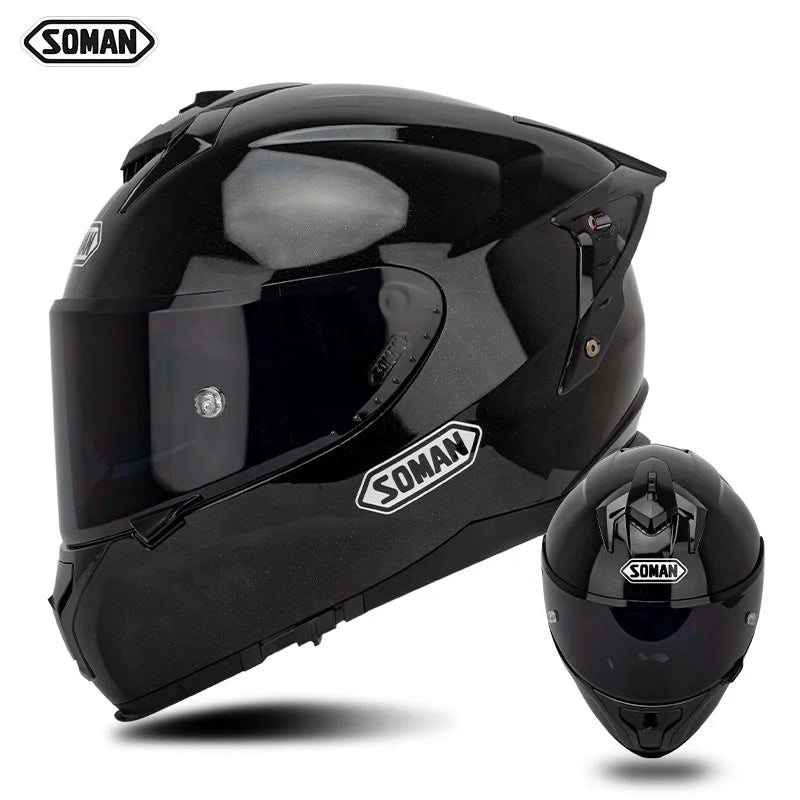 SOMAN ProGuard Full-Face Motorcycle Helmet – DOT + ECE Certified, ABS Shell, Retractable Sun Visor, 3-Point Ventilation