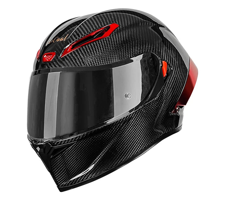 LVCOOL Real Carbon Fibre Full Face Motorcycle Helmet – DOT Approved, Dual Visor, Lightweight ~1400g