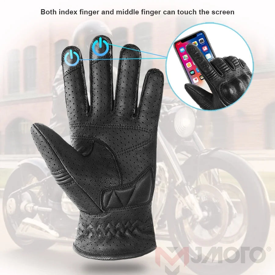 Retro Touchscreen Leather Motorcycle Gloves – Anti-Fall Motocross &amp; Cycling Riding Gloves