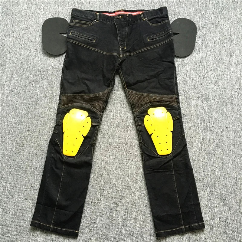 MJMOTO Motorcycle Protective Jeans – CE Knee + Hip Pads Included, 95% Denim, Oxford Knee Panels, Reflective