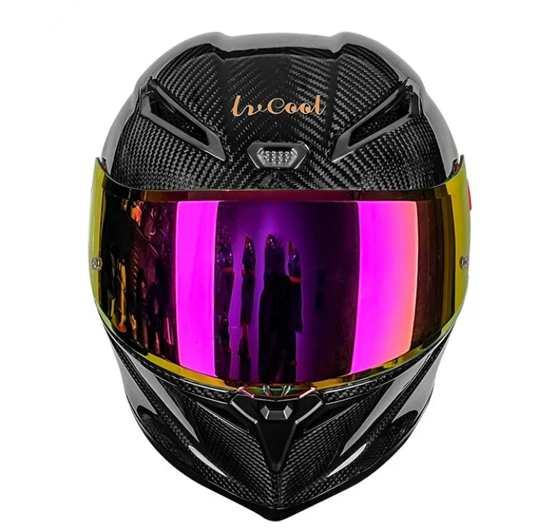 LVCOOL Real Carbon Fibre Full Face Motorcycle Helmet – DOT Approved, Dual Visor, Lightweight ~1400g