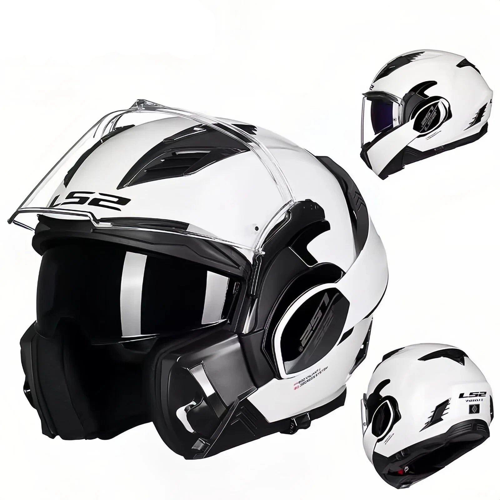LS2 helmets displayed with a clear visor on a white background