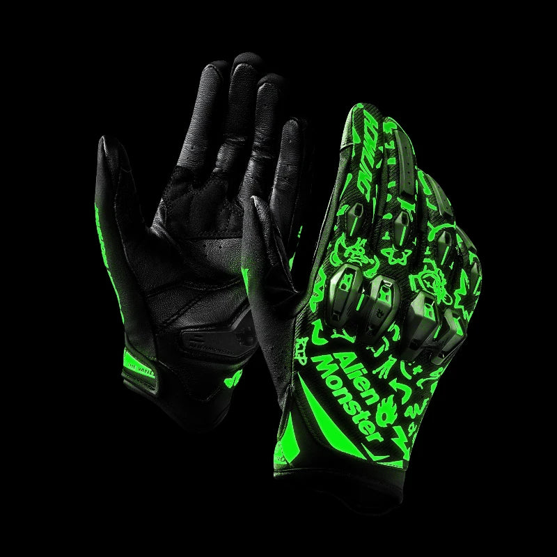Alien Monster HOWL Noctilucent Summer Motorcycle Riding Gloves – CE-Certified TPU Protection, Luminous, Breathable, Touchscreen