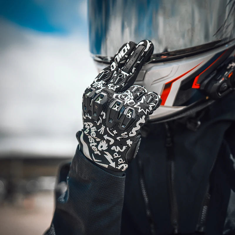 Alien Monster HOWL Noctilucent Summer Motorcycle Riding Gloves – CE-Certified TPU Protection, Luminous, Breathable, Touchscreen