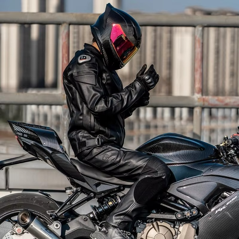 Leather Motorcycle Jacket – PU Waterproof Moto Riding Jacket with Removable Liner &amp; EVA Protectors