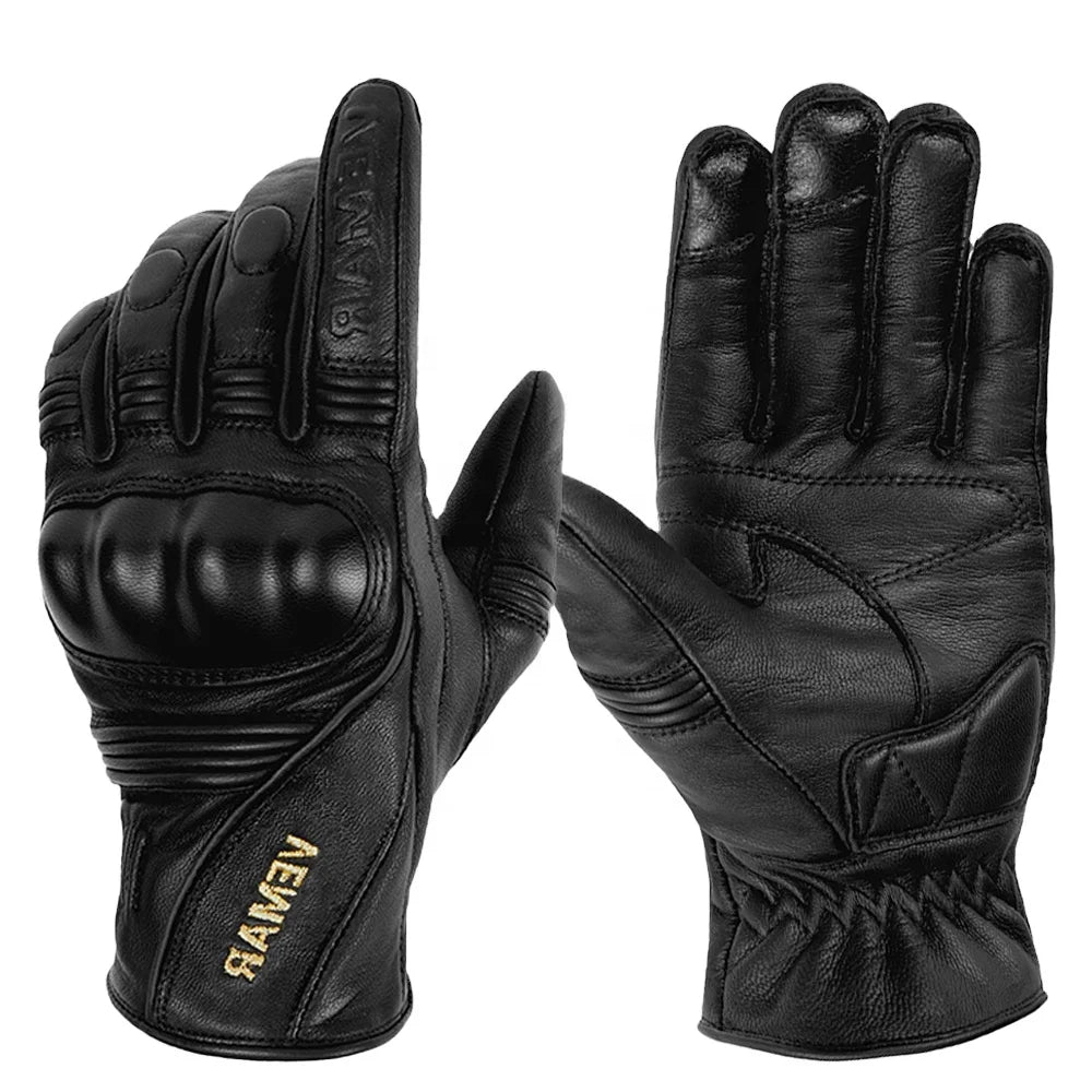 Retro Touchscreen Leather Motorcycle Gloves – Anti-Fall Motocross &amp; Cycling Riding Gloves