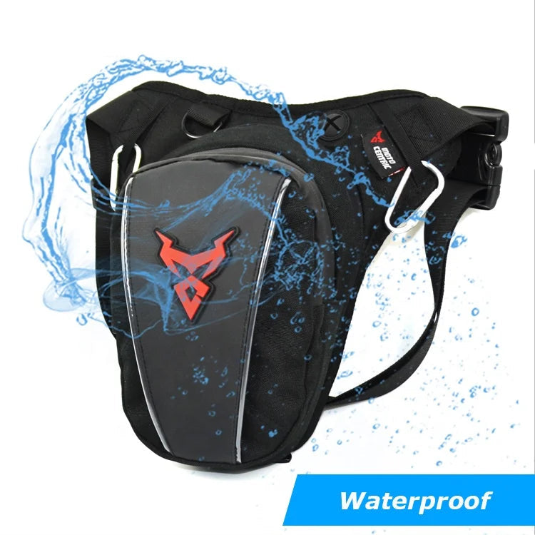 Black waist bag with red logo on a white background, featuring the Moto Centric brand.