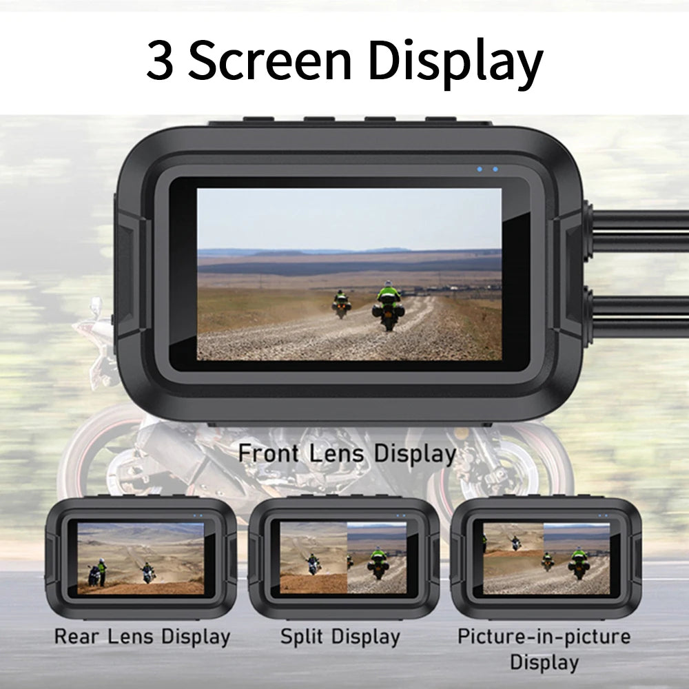 Kocam Full HD Dual 1080P Motorcycle Dashcam – Dual Sony Sensors, 3.0″ IPS Display, GPS + WiFi, IP66 Waterproof