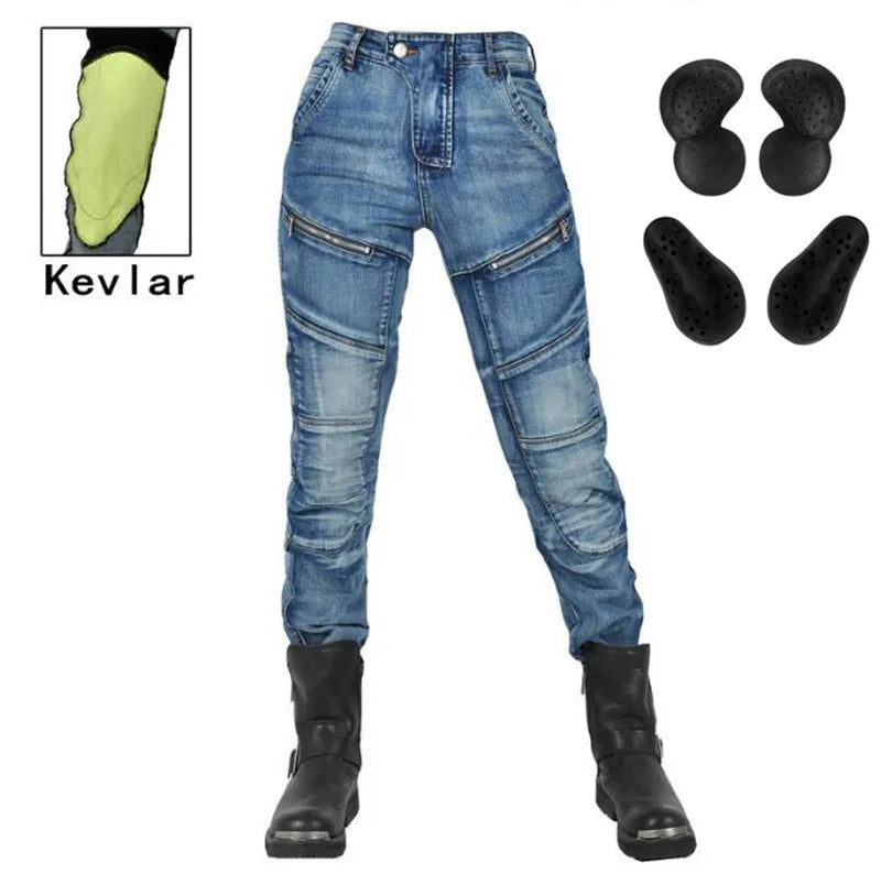 Women’s Motorcycle Jeans – High-Elastic Riding Pants with Protective Pads