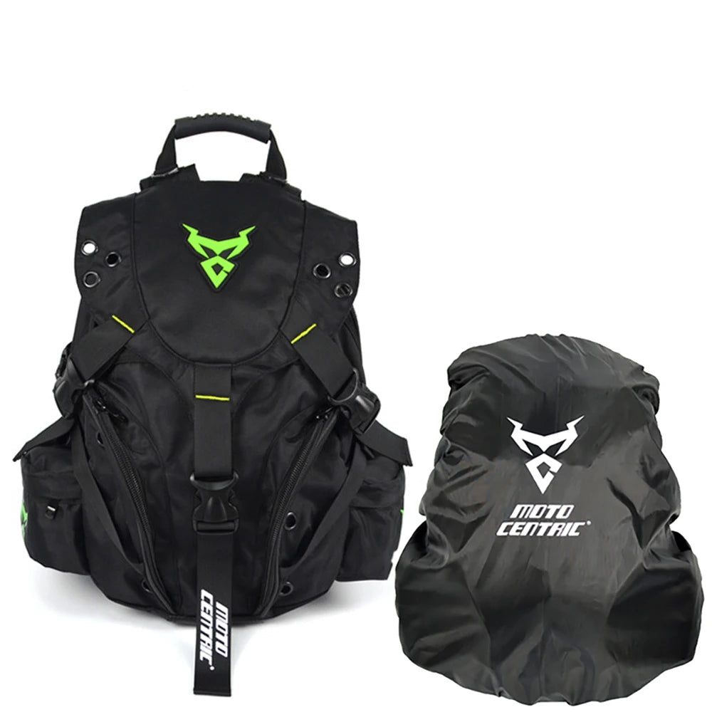 MOTOCENTRIC Motorcycle Helmet Backpack – 38L, Water-Resistant Oxford Nylon, Helmet Storage, Reflective