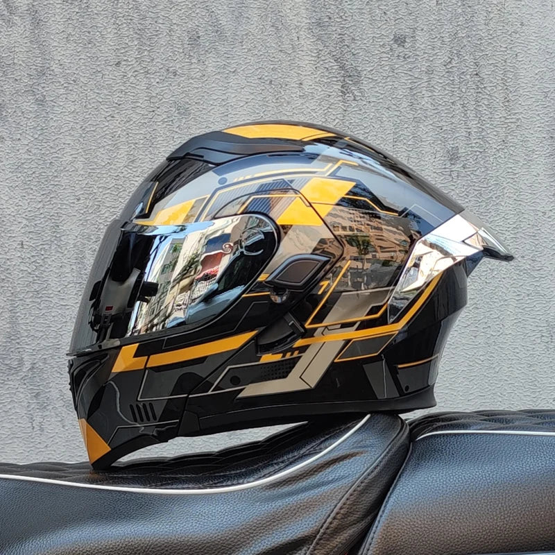 ORZ DOT Modular Flip-Up Motorcycle Helmet – Unisex Double Visor Full Face Racing Helmet