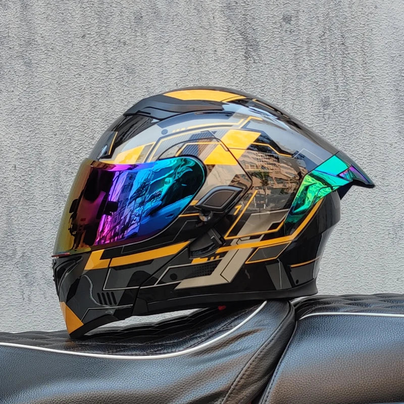 ORZ DOT Modular Flip-Up Motorcycle Helmet – Unisex Double Visor Full Face Racing Helmet