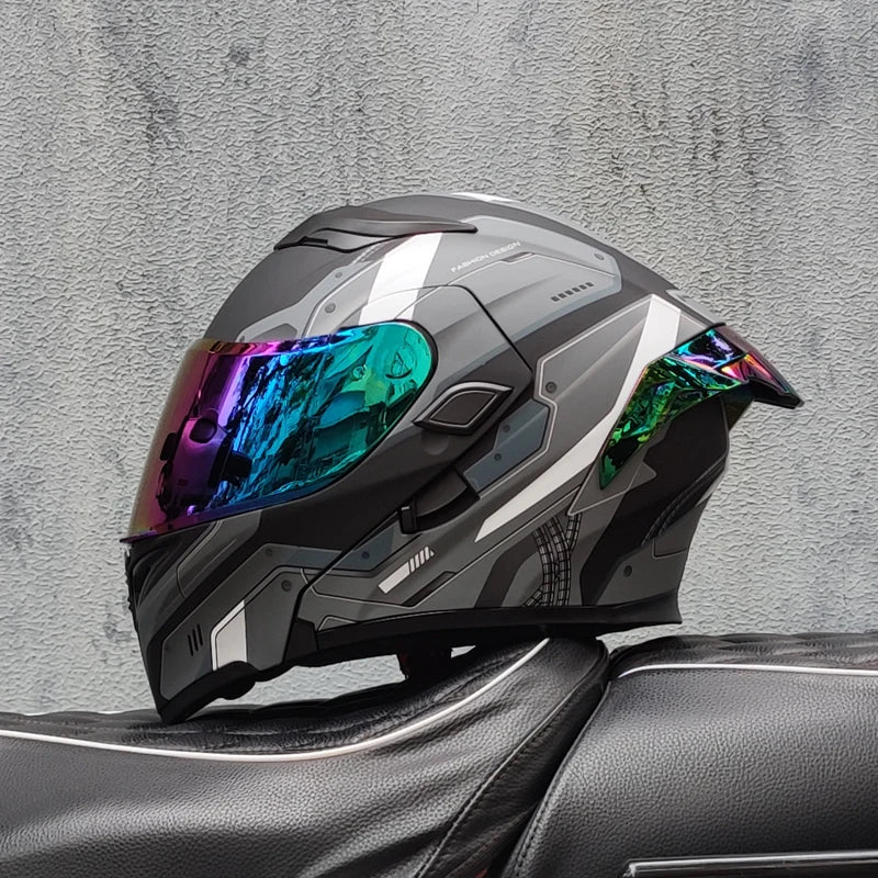 ORZ DOT Modular Flip-Up Motorcycle Helmet – Unisex Double Visor Full Face Racing Helmet