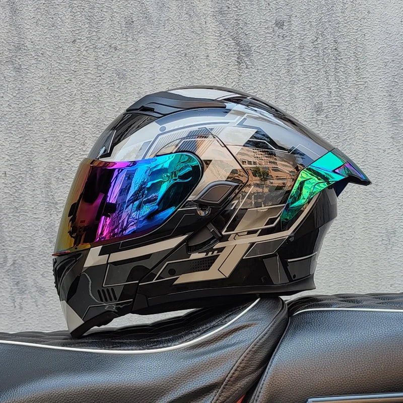 ORZ DOT Modular Flip-Up Motorcycle Helmet – Unisex Double Visor Full Face Racing Helmet